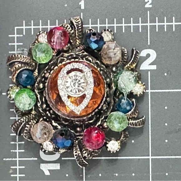Collage beaded Brooch Handmade Repurposed Artisan Vibrant Crystal 0780 P - Picture 6 of 7